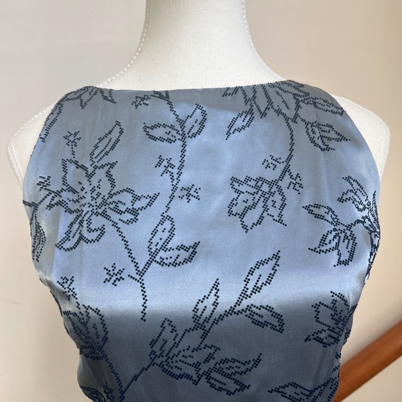 Vintage 90s Maxi Dress Velvet Flocked Floral High Neck Satin Formal Gown Gray - Picture 7 of 11